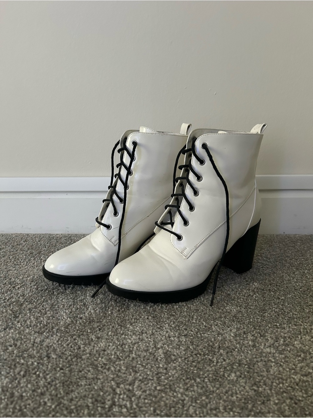 White Faux Leather Lace Up Boots